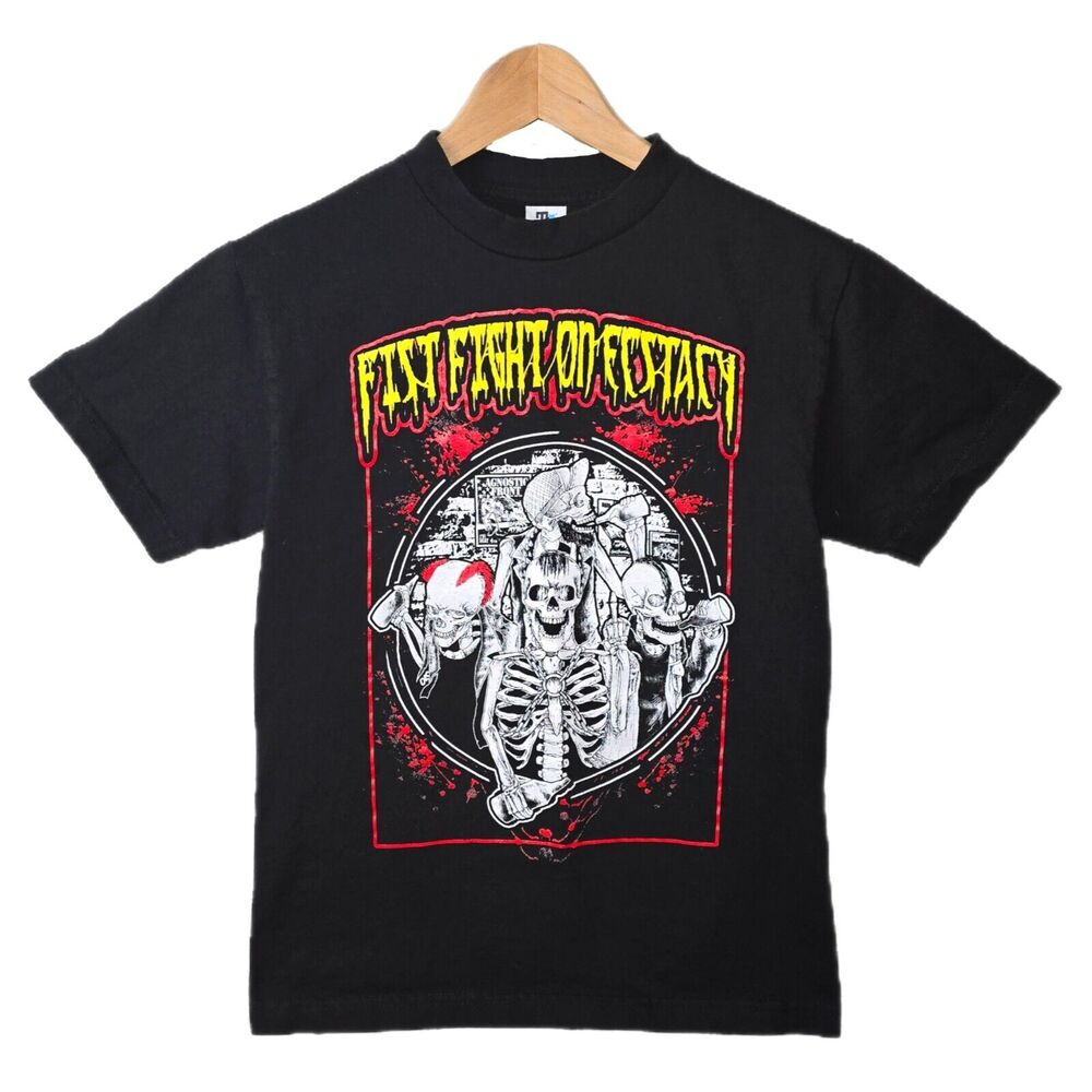 Fist Fight On Ecstacy Punk Band Tee Shirt Mens Size Small Rock Skeleton Skull